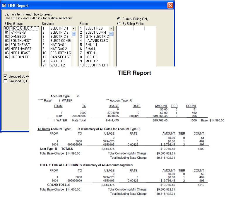 Tier Report/Rate Study  Module Screenshot